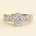 The Tesoro - Oval Cut Lab Grown Diamond Solitaire with Oval Half Eternity Band and Hidden Halo Engagement Ring