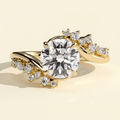The Selene - Round Cut Lab Grown Diamond Vine Inspired Bypass Solitaire with Clustered Accent Stones Engagement Ring