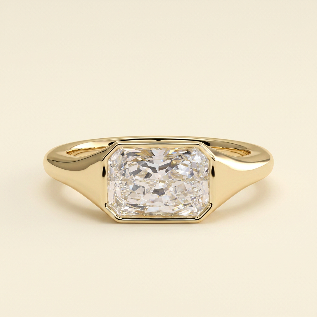 The Ciana - Radiant Cut Lab Grown Diamond East West Bezel Set Signet Band Engagement Ring