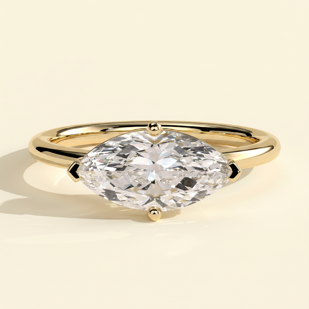 The Vespera - Marquise Cut Lab Grown Diamond East West Solitaire with Raised Basket Gallery Engagement Ring