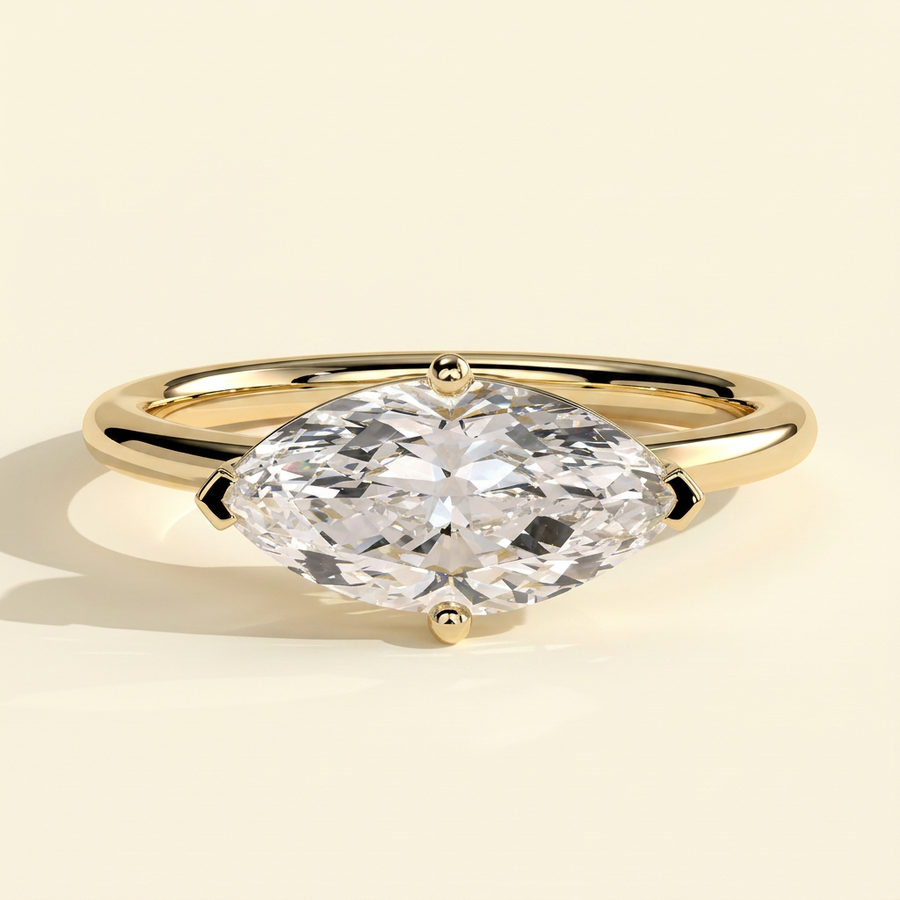 The Vespera - Marquise Cut Lab Grown Diamond East West Solitaire with Raised Basket Gallery Engagement Ring - Yellow Gold