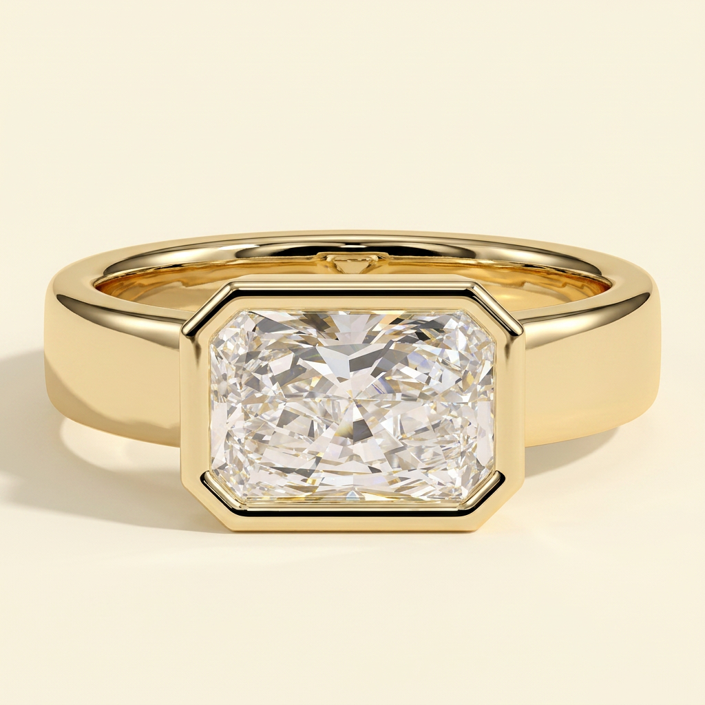 The Bellamy - Radiant Cut Lab Grown Diamond Bezel Set East West Solitaire Engagement Ring