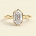 The Reina - Elongated Hexagon Cut Lab Grown Diamond Solitaire Ring with Bezel Hidden Halo