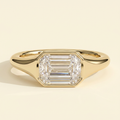 The Joia - Emerald Cut Lab Grown Diamond East West Bezel Set Solitaire with Signet Band Engagement Ring