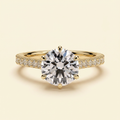 The Malia - Round Cut Lab Grown Diamond Six Claw Cathedral Solitaire with Pave Band Engagement Ring