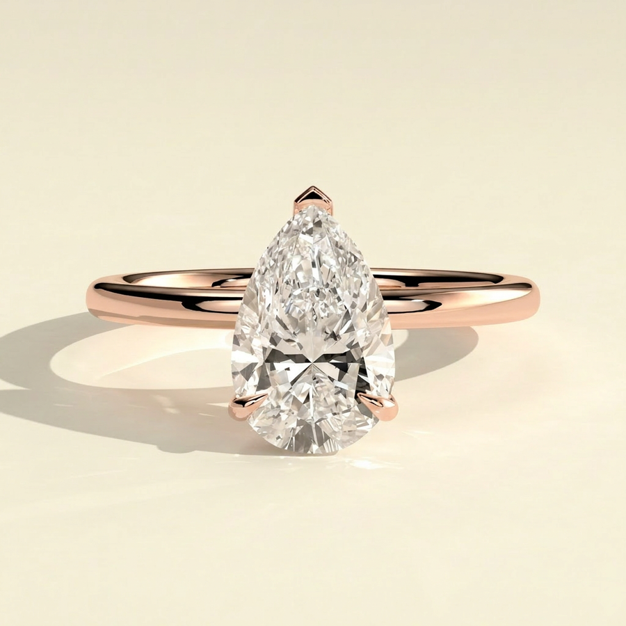 The Aria - Simple Pear Shaped Lab Grown Diamond Solitaire Engagement Ring - Rose Gold