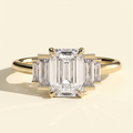 The Solene - Emerald Cut Lab Grown Diamond Solitaire with Graduating Baguette Shoulder Stones Engagement Ring