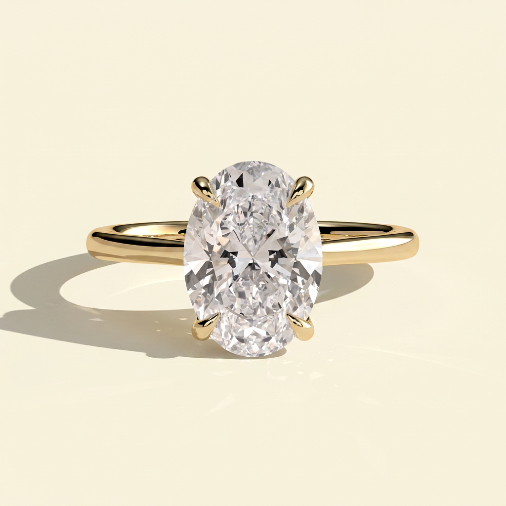 The Talia - Oval Cut Lab Diamond Solitaire with Hidden Halo and Cathedral Setting Ring