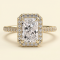 The Lunelle - Radiant Lab Diamond Solitaire with Halo and Pave Band and Cathedral Setting Ring