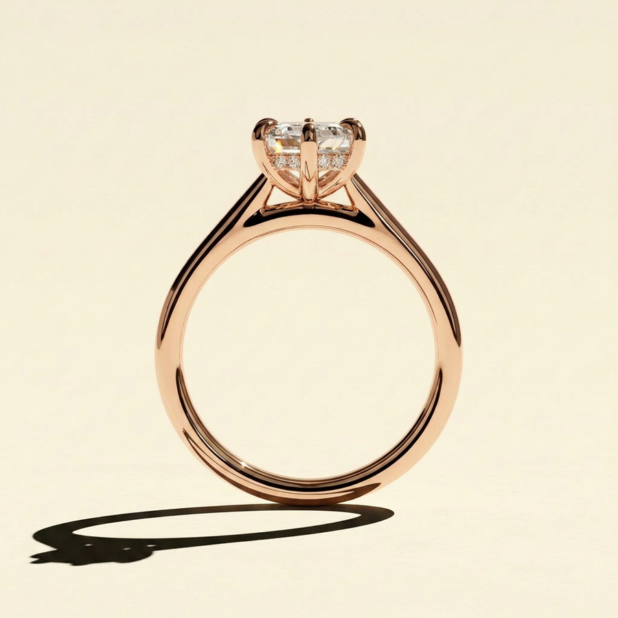 The Kira - Hexagon Cut Lab Grown Diamond Solitaire with Hidden Halo Ring - Rose Gold