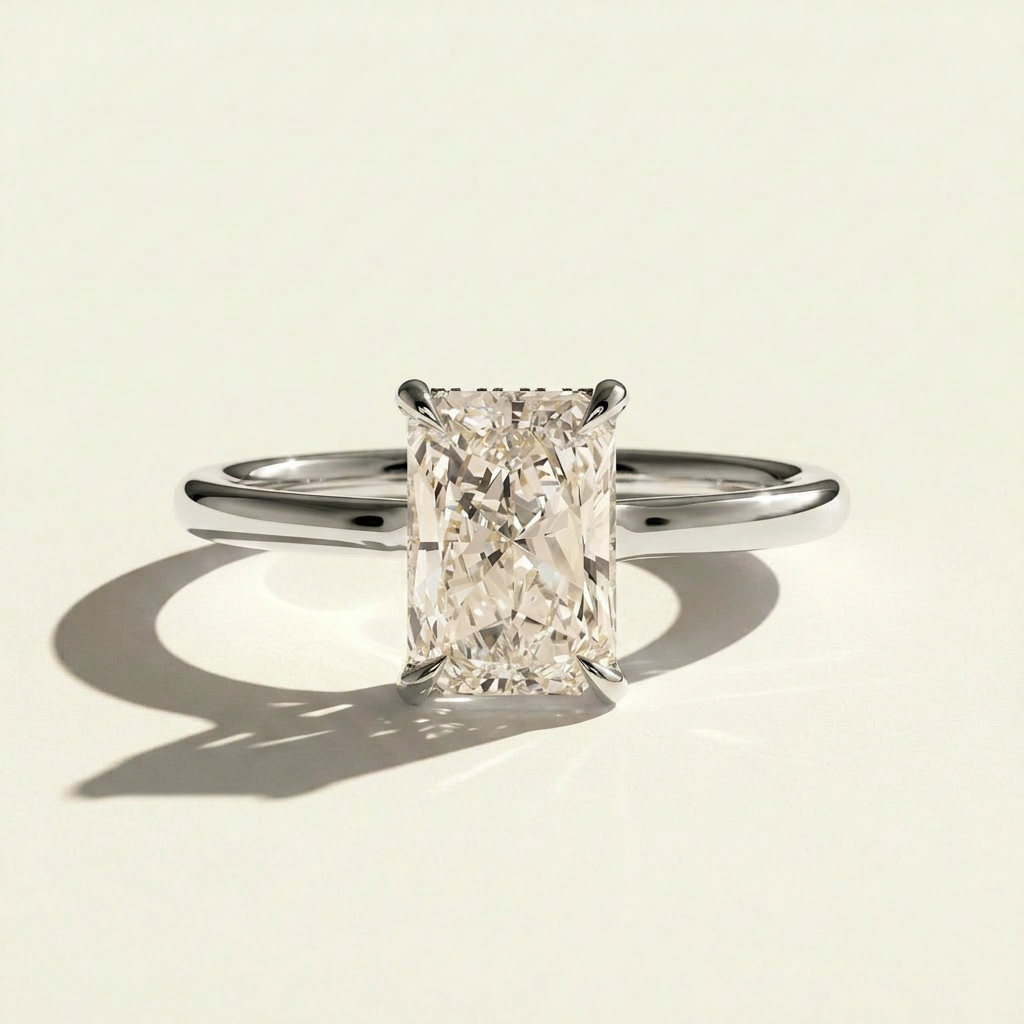 The Daria - Radiant Cut Lab Diamond Engagement Ring with Hidden Halo Design