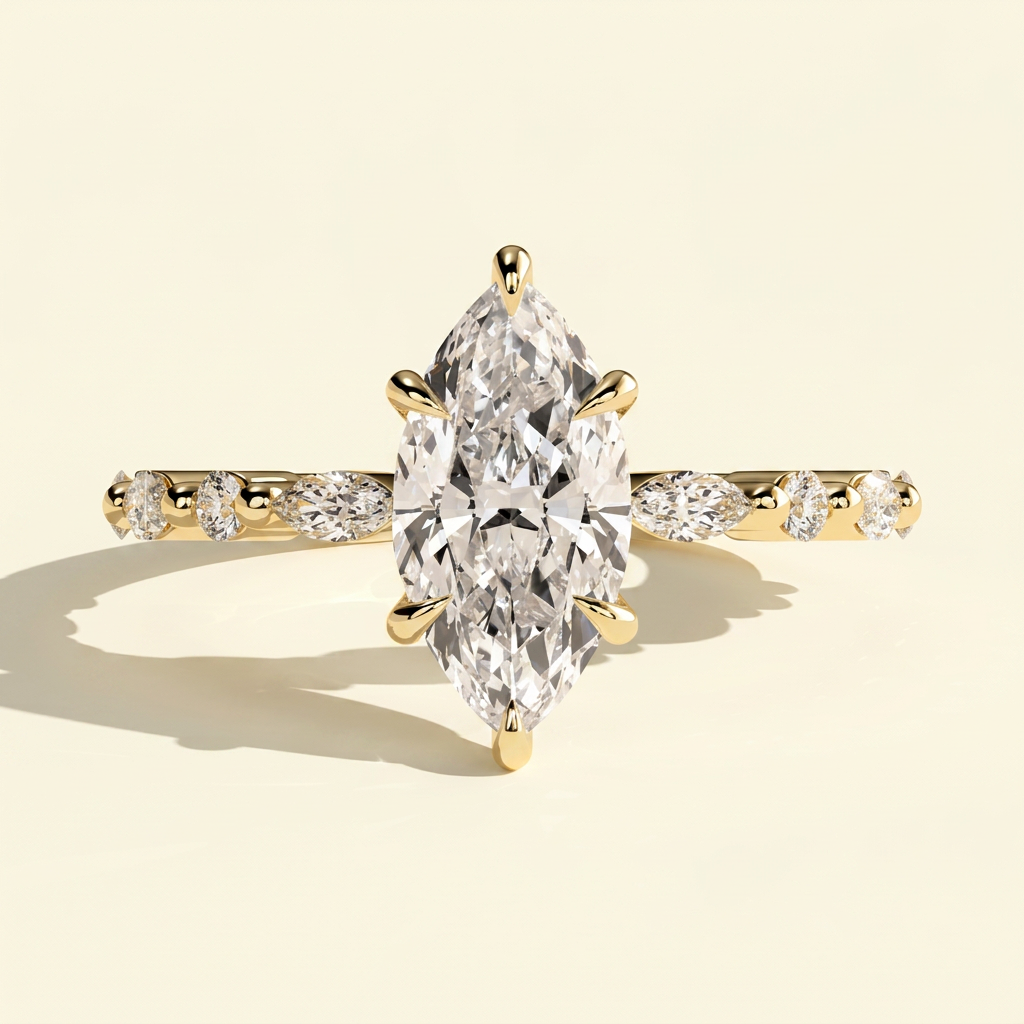 The Alina - Marquise Lab Diamond Solitaire with Marquise and Round Accent Stones Engagement Ring