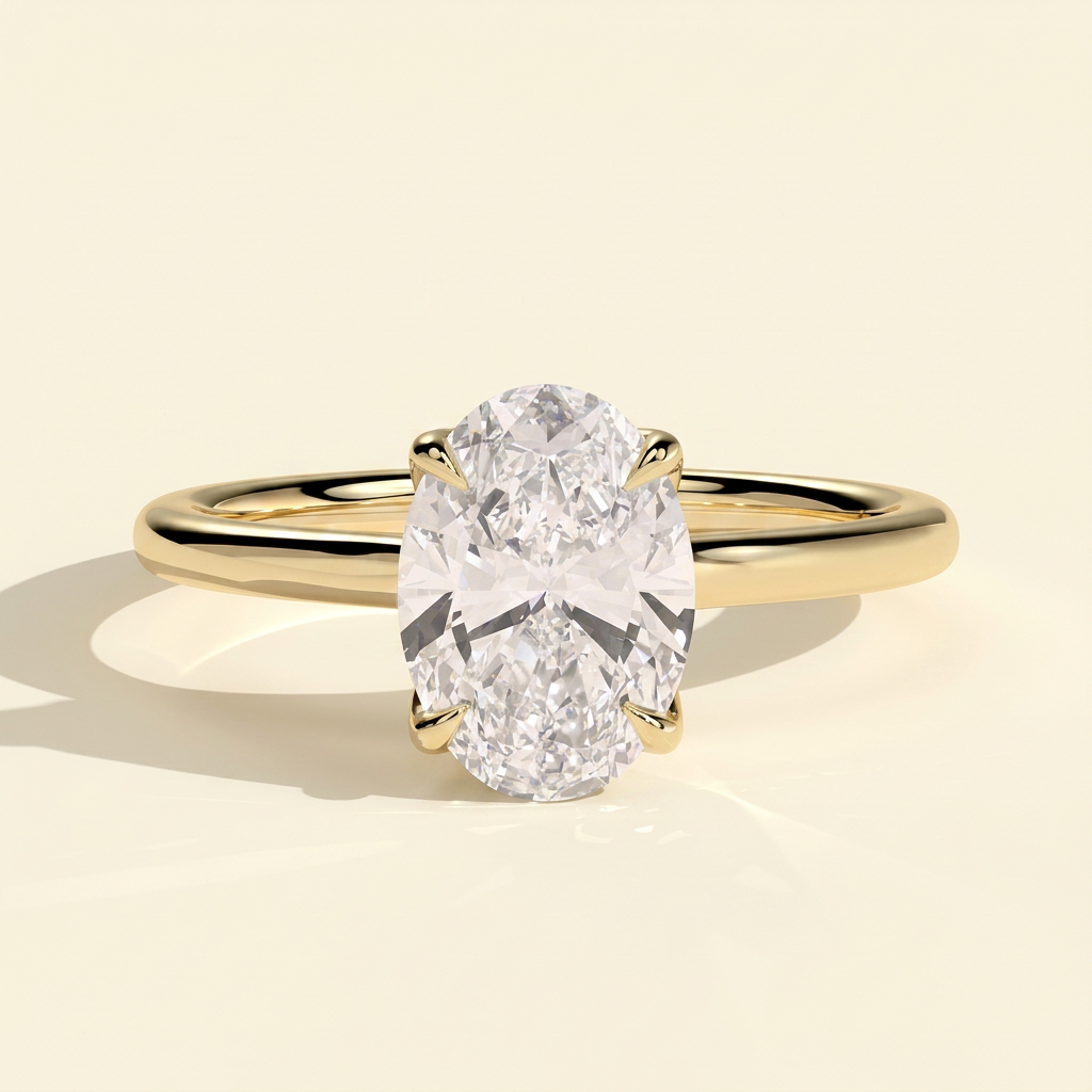 The Blanca - Oval Cut Lab Grown Diamond Solitaire Engagement Ring with Petal Gallery