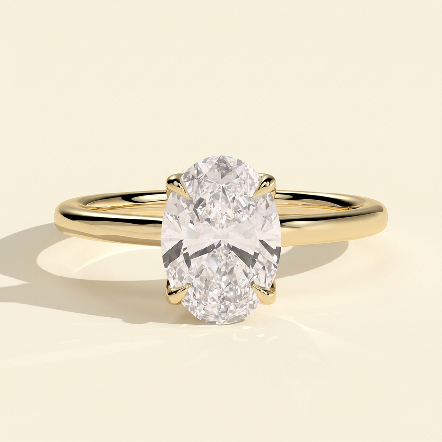The Blanca - Oval Cut Lab Grown Diamond Solitaire Engagement Ring with Petal Gallery - Yellow Gold