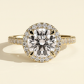 The Stella - Round Cut Lab Grown Diamond Cathedral Halo with Pave Band Engagement Ring