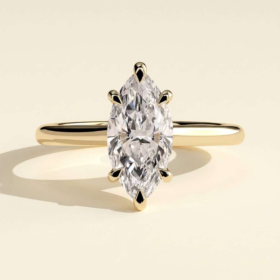 The Ilaria - Marquise Cut Lab Grown Diamond Six Claw Cathedral Solitaire Engagement Ring - Yellow Gold
