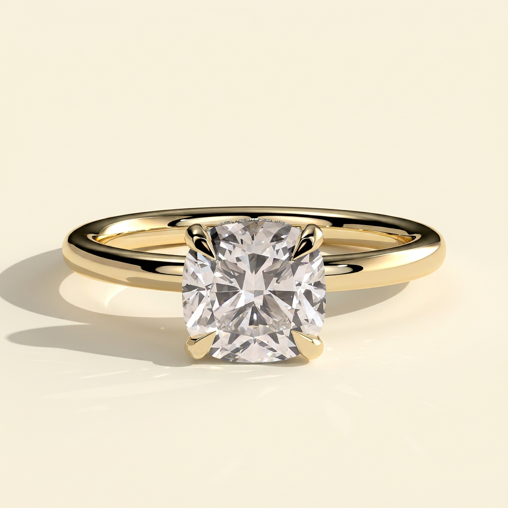 The Corina - Cushion Cut Lab Grown Diamond Hidden Halo Solitaire Engagement Ring