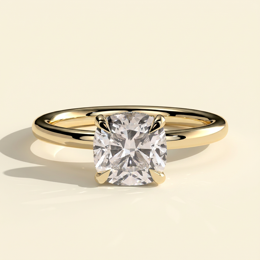 The Corina - Cushion Cut Lab Grown Diamond Hidden Halo Solitaire Engagement Ring - Yellow Gold