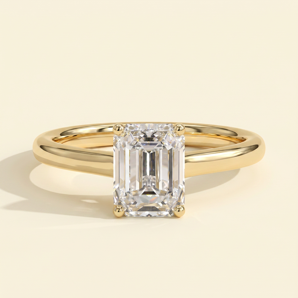 The Delia - Emerald Cut Lab Grown Diamond Four Claw Solitaire with Spiral Gallery Engagement Ring