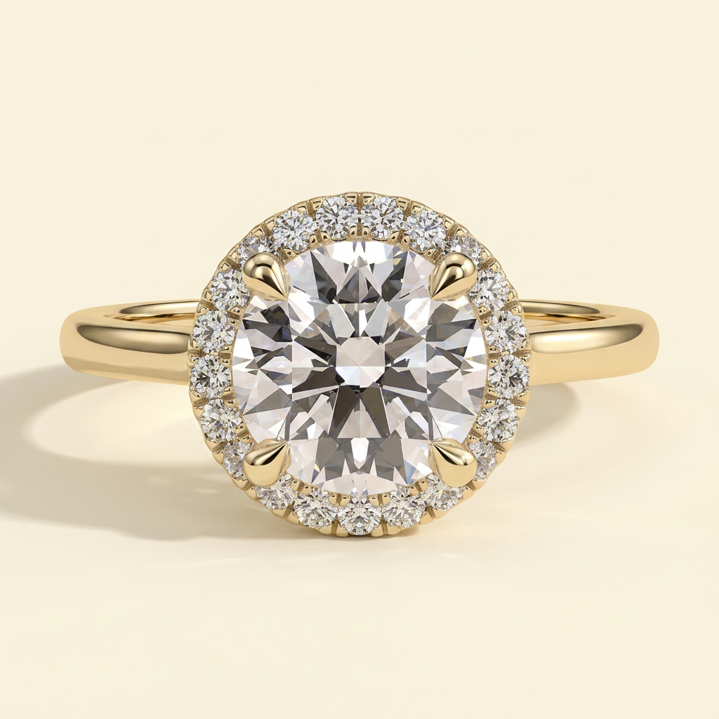 The Nara - Round Cut Lab Grown Diamond Halo with Cathedral High Setting Engagement Ring