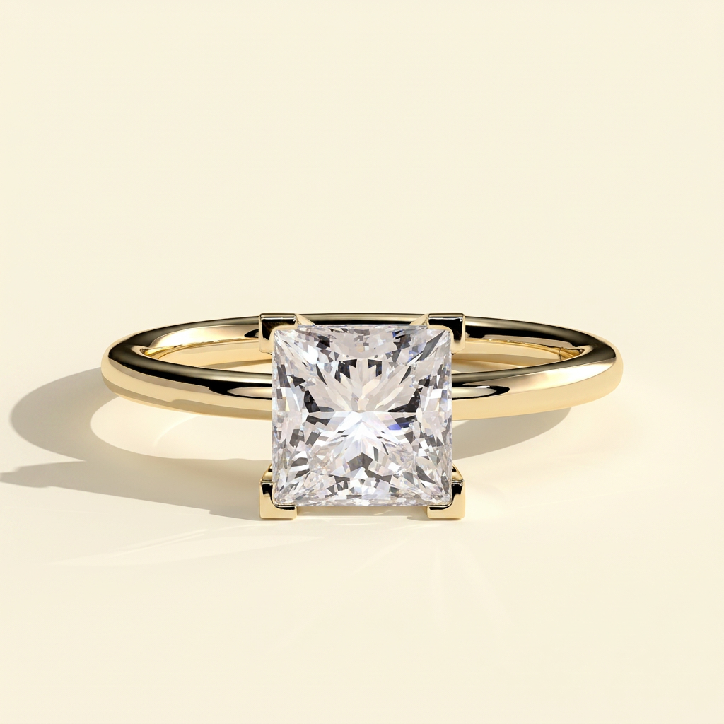 The Flore - Princess Cut Lab Grown Diamond Square Claw Basket Set Solitaire Engagement Ring