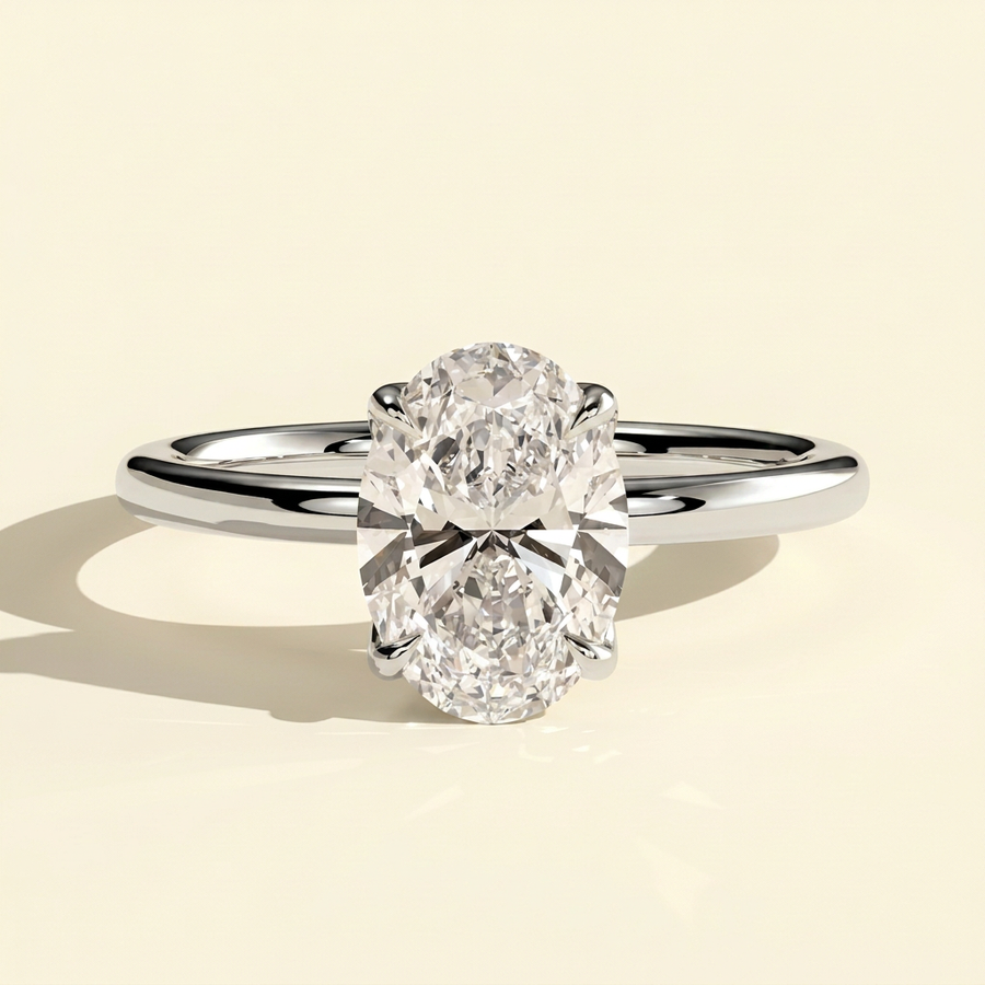 The Nyssa - Oval Lab Grown Diamond Ring with Petal Gallery and Leaf Detail - White Gold