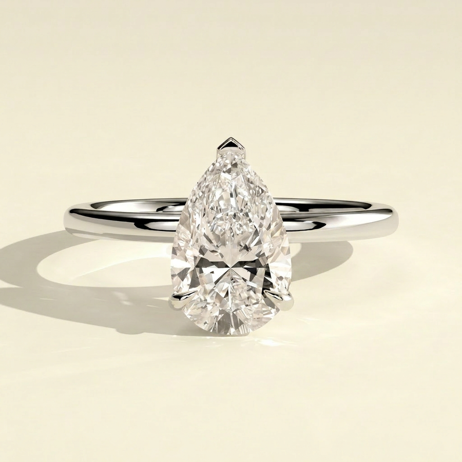 The Aria - Simple Pear Shaped Lab Grown Diamond Solitaire Engagement Ring - White Gold