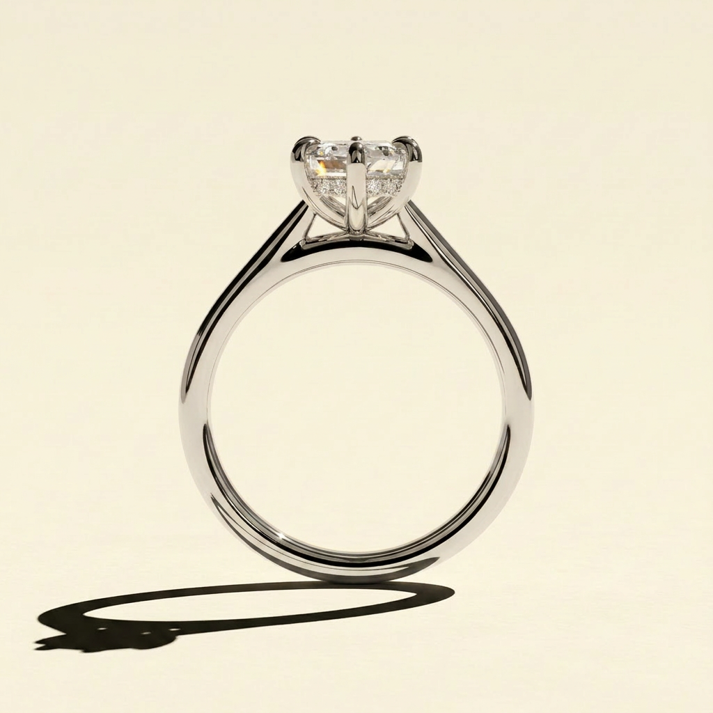 The Kira - Hexagon Cut Lab Grown Diamond Solitaire with Hidden Halo Ring