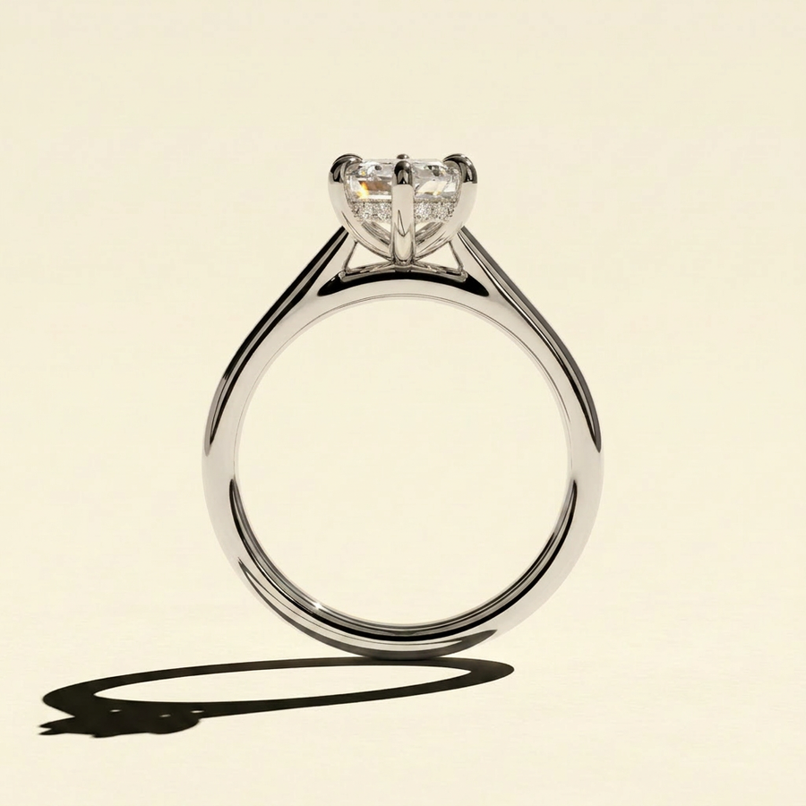 The Kira - Hexagon Cut Lab Grown Diamond Solitaire with Hidden Halo Ring - White Gold