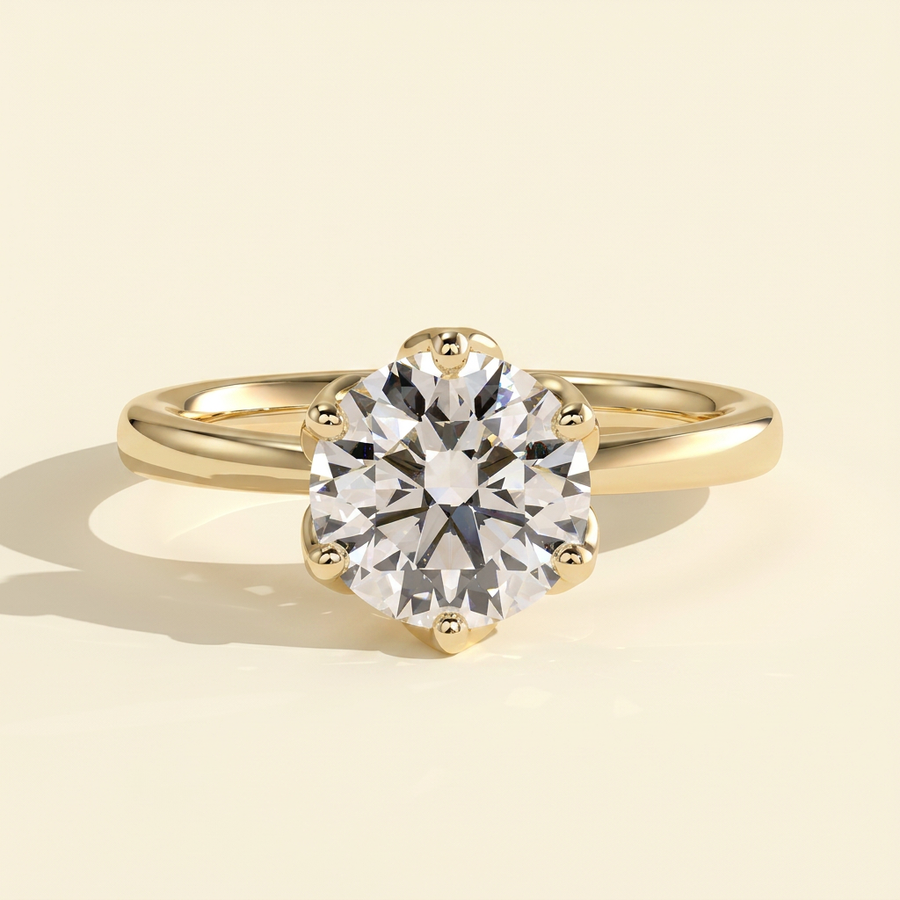 The Cerelia - Round Cut Lab Grown Diamond Tulip Set Solitaire with Petal Gallery Engagement Ring - Yellow Gold