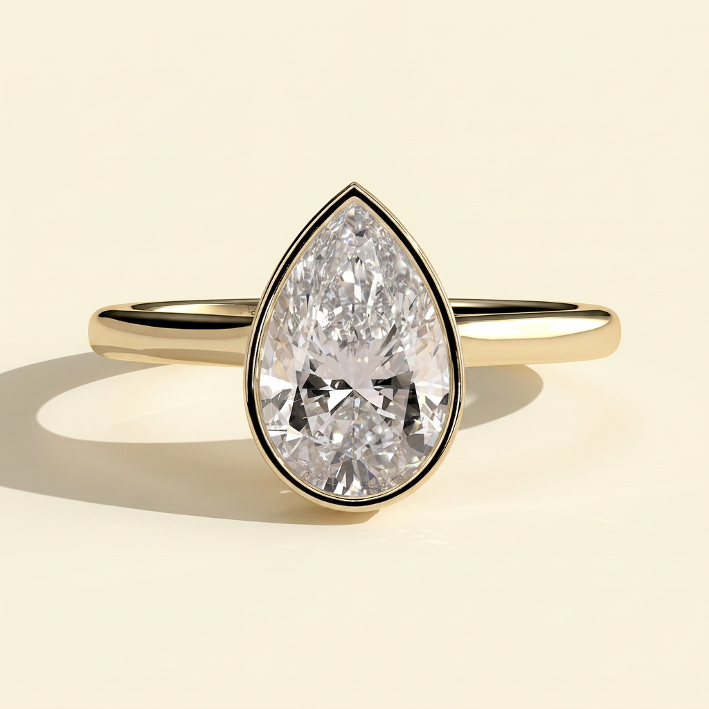 The Viviane - Pear Cut Lab Grown Diamond Deep Bezel Hidden Halo Engagement Ring
