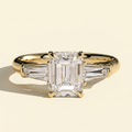 The Liora - Emerald Cut Lab Diamond Three Stone with Tapered Baguette Side Stones Engagement Ring