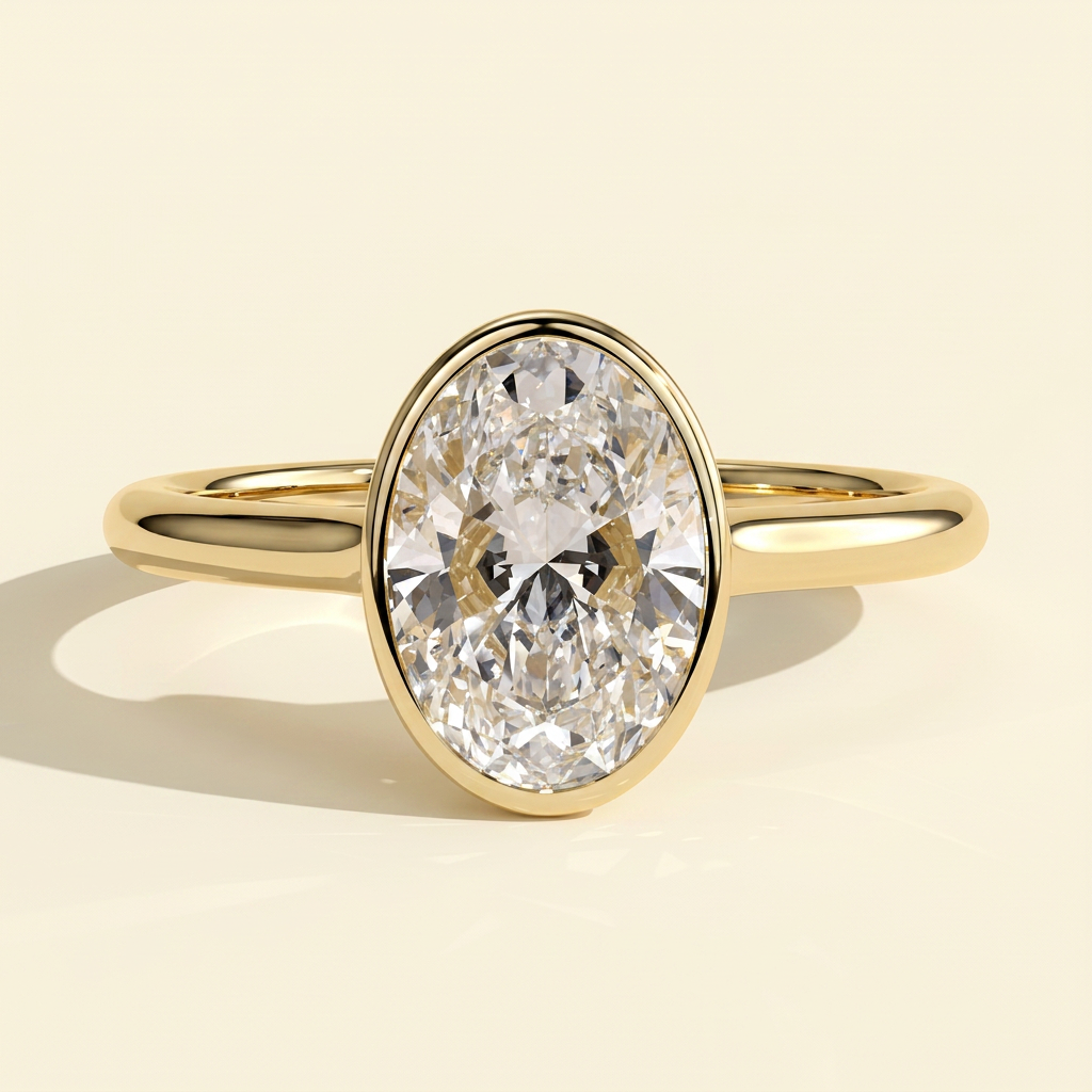 The Faina - Oval Cut Lab Grown Diamond Bezel Set Twisted Cathedral Engagement Ring