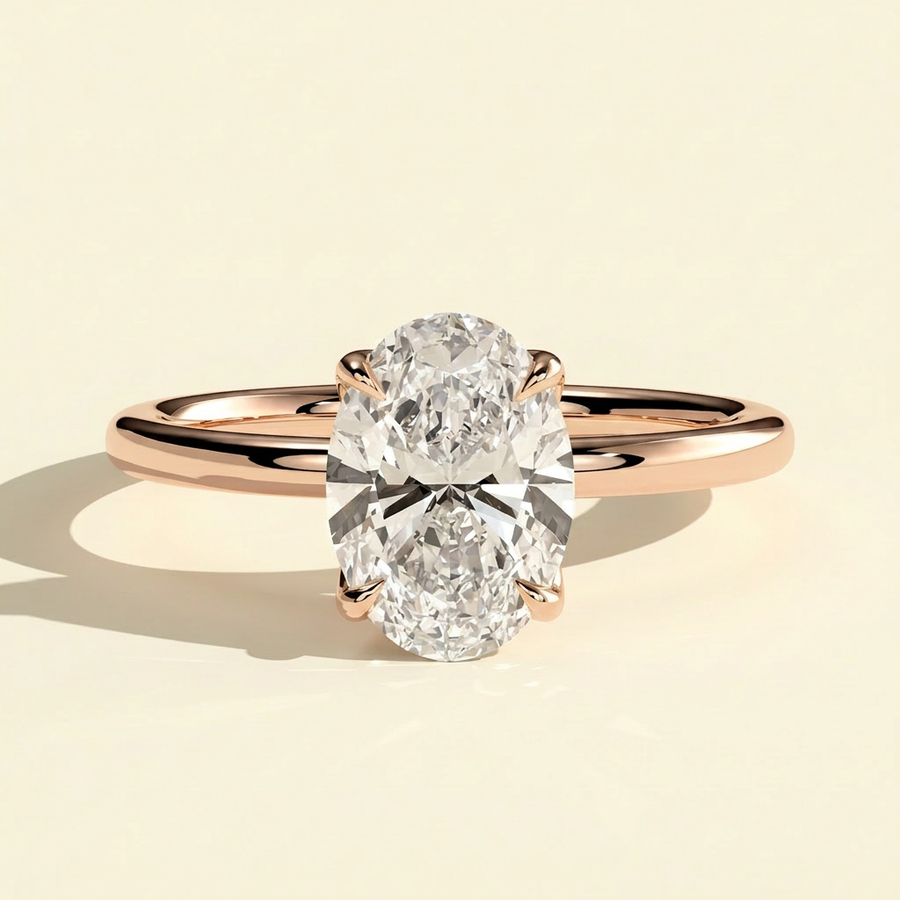 The Nyssa - Oval Lab Grown Diamond Ring with Petal Gallery and Leaf Detail - Rose Gold