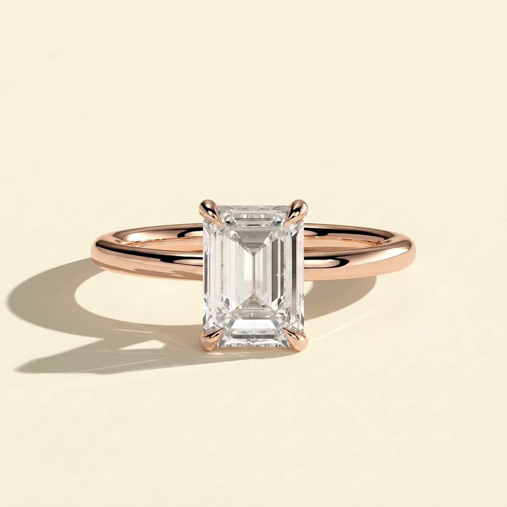 The Niva - Emerald Cut Lab Grown Diamond Solitaire Ring with Sleek Band