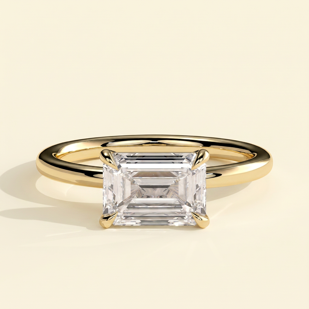 The Prisma - East West Emerald Cut Lab Grown Diamond Solitaire Engagement Ring