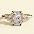 The Celene - Radiant Cut Lab Grown Diamond Trilogy with Trapezoid Side Stones in Low Setting Engagement Ring