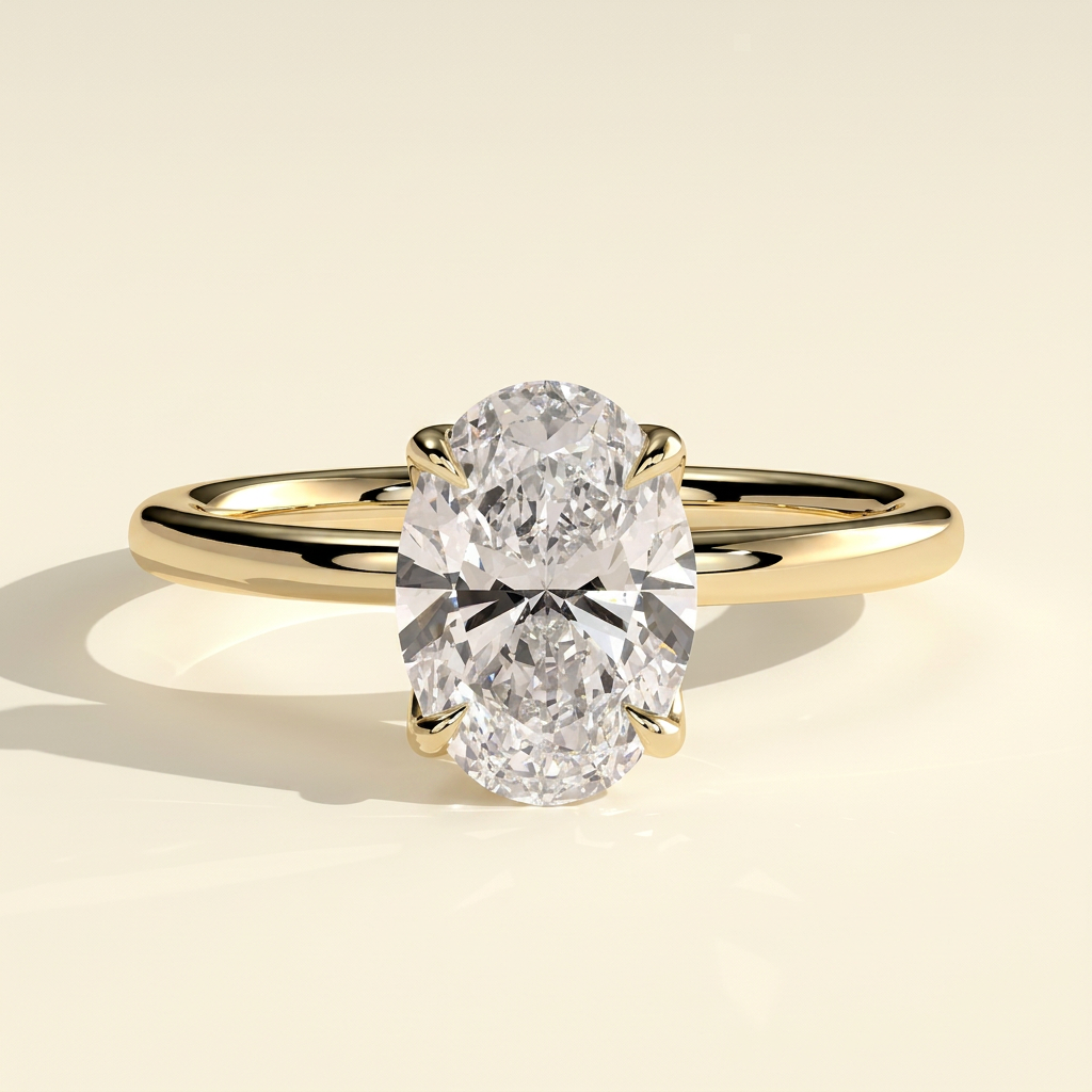 The Bruma - Oval Cut Lab Grown Diamond Four Claw Solitaire with Sculpted Petal Gallery Engagement Ring