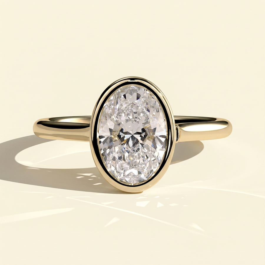 The Catena - Oval Cut Lab Grown Diamond Open Cathedral Bezel Set Solitaire Engagement Ring - Yellow Gold