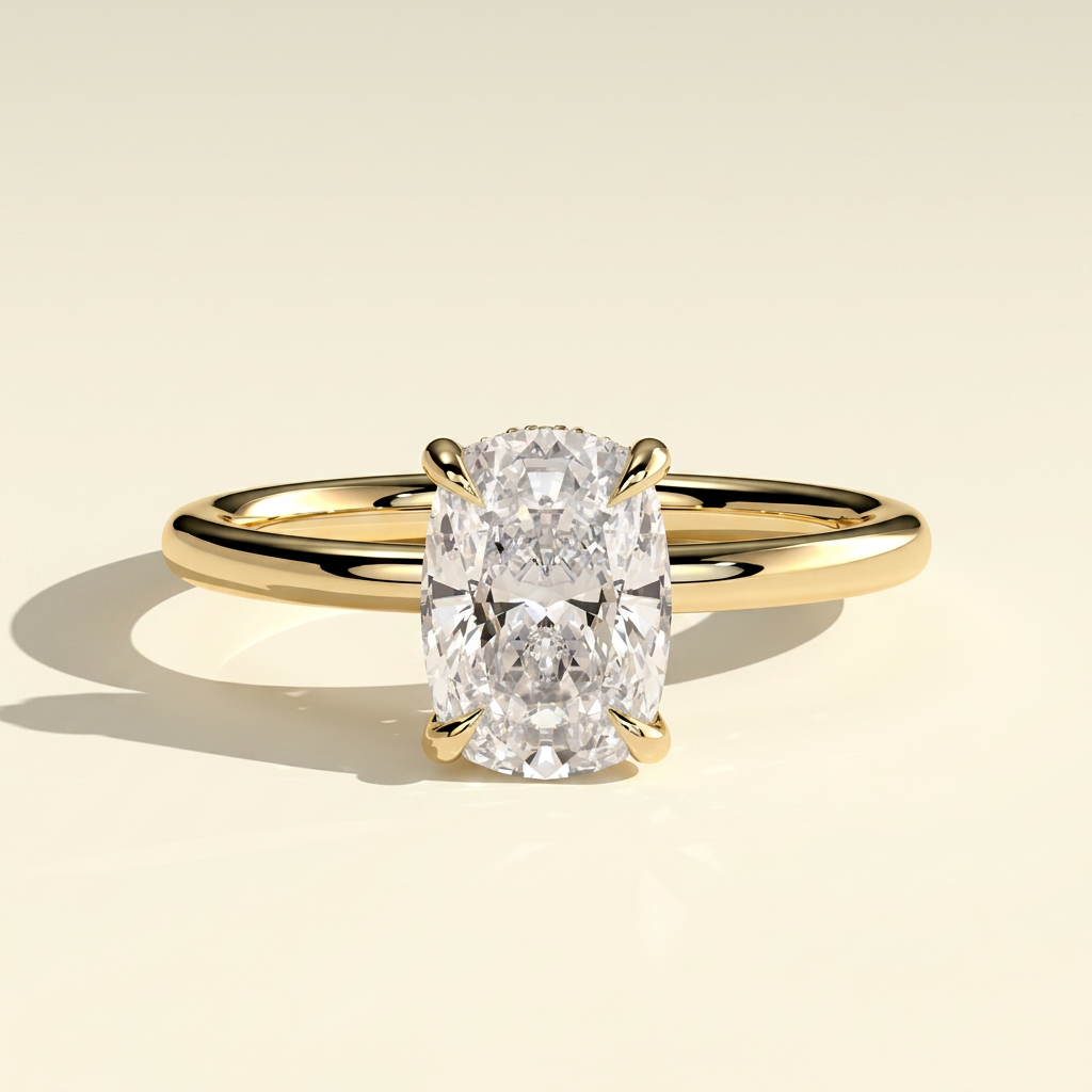 The Elaria - Elongated Cushion Lab Grown Diamond Solitaire with Hidden Halo