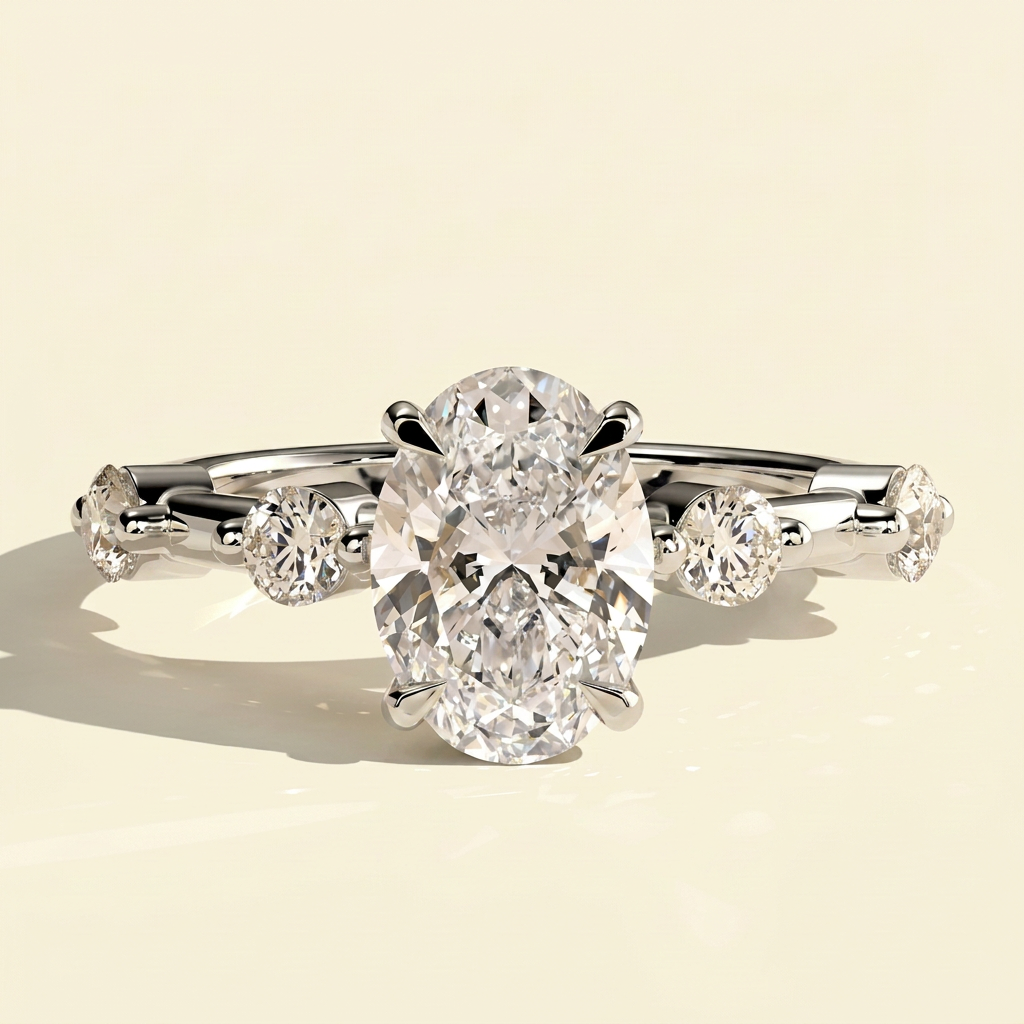 The Nuria - Oval Lab Grown Diamond Ring with Round Accents & Hidden Halo