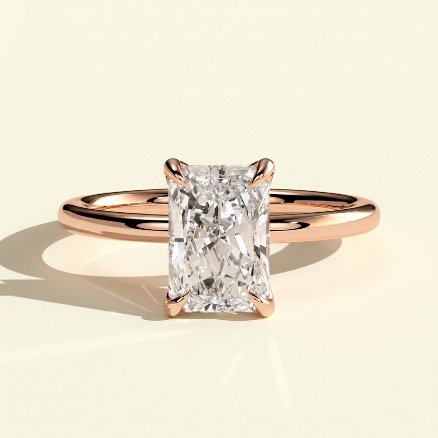 The Nyla - Radiant Lab Grown Diamond Ring with Petal Gallery Hidden Halo - Rose Gold
