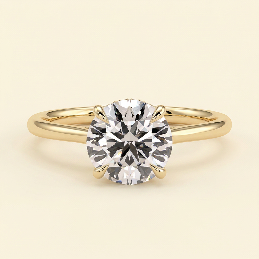 The Cara - Round Cut Lab Grown Diamond Hidden Halo Solitaire with Cathedral Setting Engagement Ring
