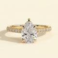 The Margaux - Pear Cut Lab Grown Diamond Five Claw Cathedral Solitaire with Pave Band Engagement Ring