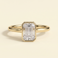 The Eviana - Emerald Cut Lab Grown Diamond Deep Bezel Solitaire with Hidden Halo and Cathedral High Setting Engagement Ring