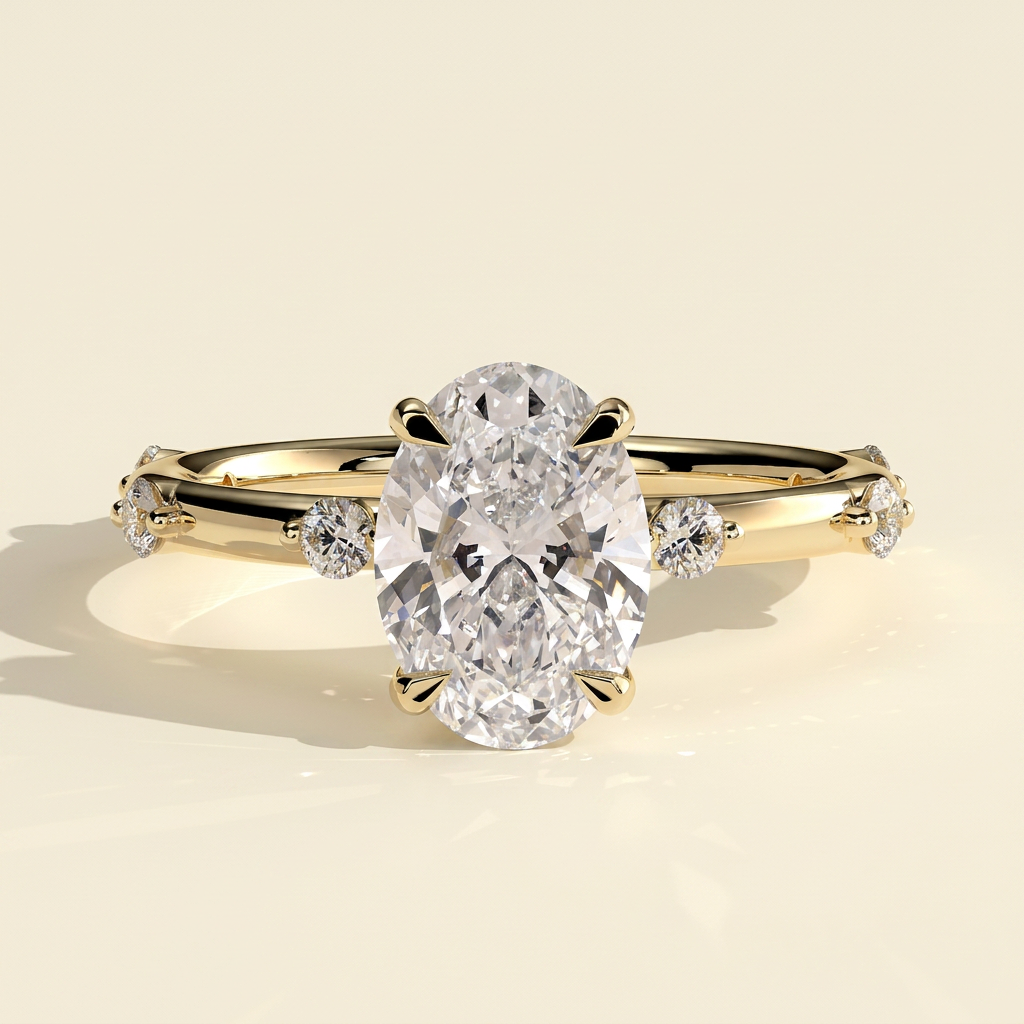 The Fiora - Oval Cut Lab Grown Diamond Solitaire with Hidden Halo Engagement Ring