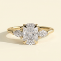 The Anella - Elongated Cushion Lab Grown Diamond Three Stone with Pear Side Stones Engagement Ring