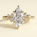 The Nova - Marquise Cut Lab Grown Diamond Basket Set Solitaire with Clustered Round Shoulder Stones Engagement Ring
