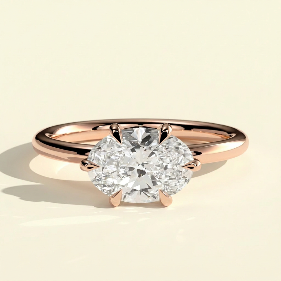 The Aurel - East-West Oval Lab Grown Diamond Claw Solitaire Engagement Ring - Rose Gold