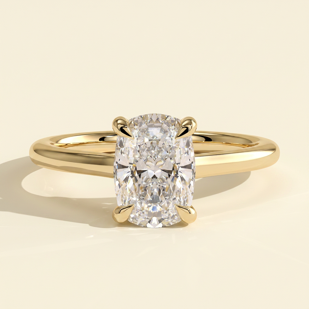 The Melina - Elongated Cushion Cut Lab Grown Diamond Trellis Gallery Solitaire with Low Cathedral Setting Engagement Ring